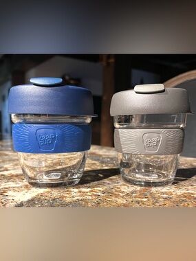 Lot of 2 8 oz & 6 oz KeepCup Brew Espresso Latte Cortado To Go Cups Blue & Gray